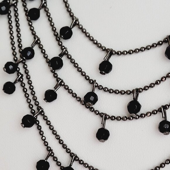 Premier Designs Silver tone & Black Glass Bead Multi ball Chain Necklace - Picture 2 of 9